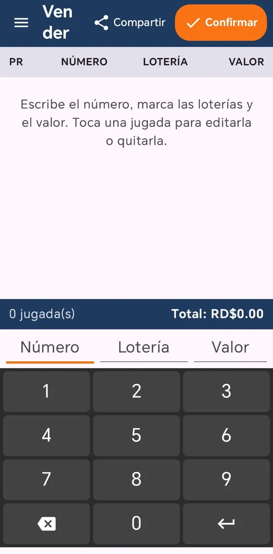 GRLottery POS: pantalla de venta con su teclado